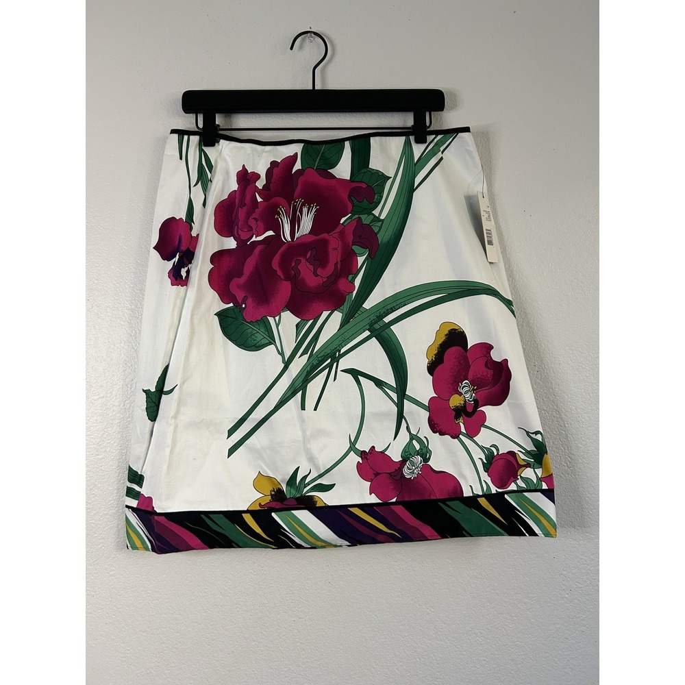 NWT Tahari Size 14 Floral Print Women's Skirt White Mini Above Knee Length $178